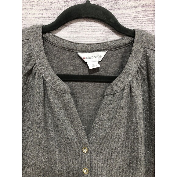 Liz Claiborne Women’s Split Crewneck 3/4 Sleeve Gray Metallic Fabric ￼Sz XL EUC - Picture 3 of 6